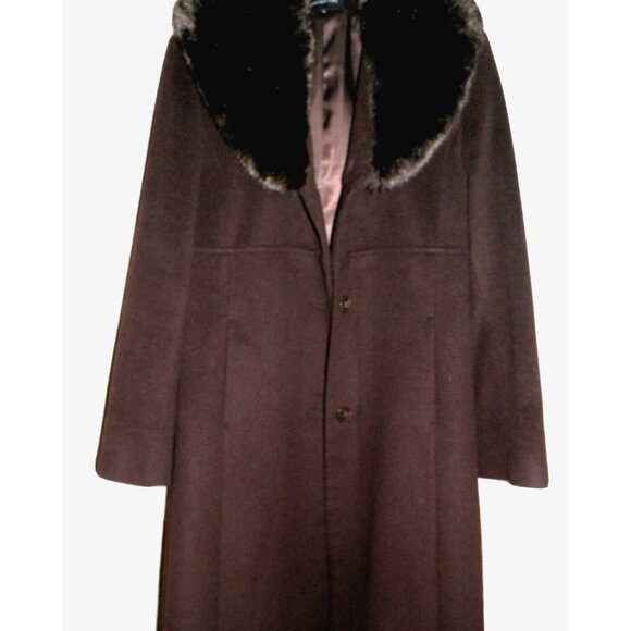 Women's 10 Jones New York GIII Brown Wool Blend 3/4 Long Coat True to Size - Picture 2 of 13